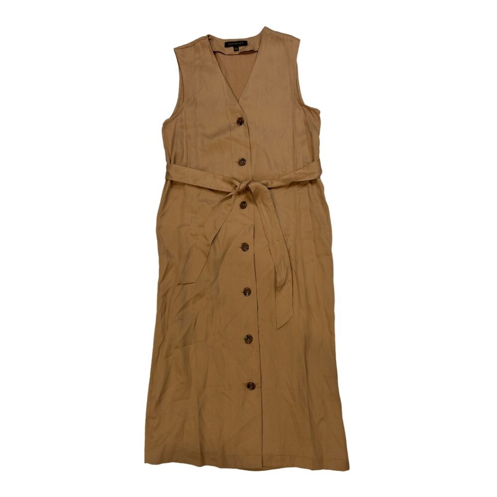Downeast Small Women Brown Button Up Dress Sleeveless Front Tie